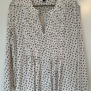 Ann Taylor White Blouse with Black and Pink Pattern